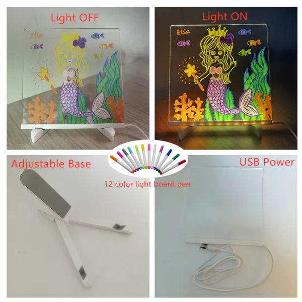 Lampe LED personnalisée en acrylique, panneau de Message effaçable, planche à dessin USB pour enfants, veilleuse de chambre à coucher, cadeau d'anniversaire pour enfants – Image 2