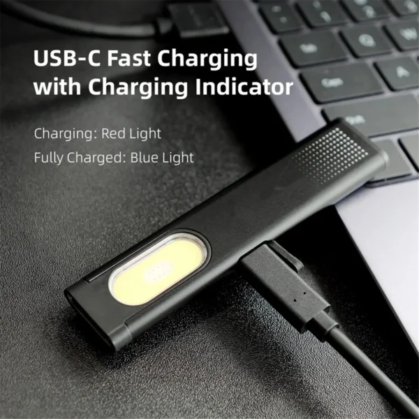 Lampe de poche LED USB-C Rechargeable 470Lm Portable Mini Lanterne De Poche Lumière De Travail D'inondation réinitialisation Arrière Magnétique – Image 2